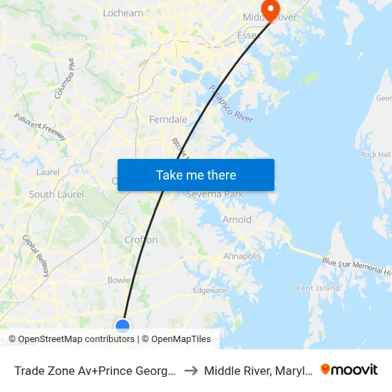 Trade Zone Av+Prince Georges Bl to Middle River, Maryland map