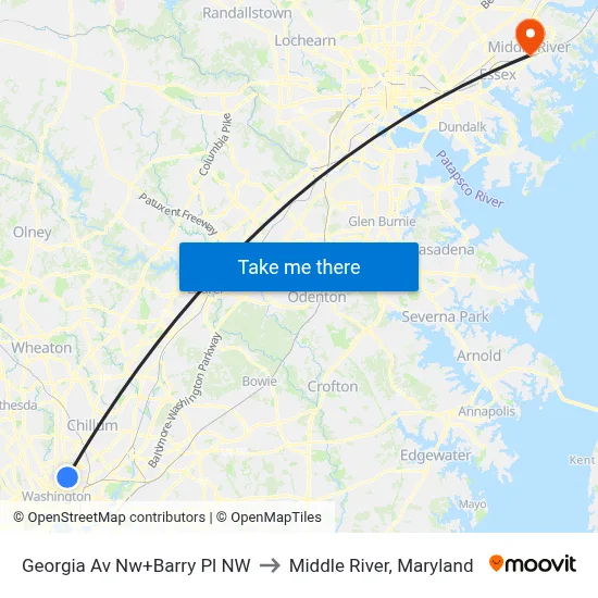 Georgia Av Nw+Barry Pl NW to Middle River, Maryland map
