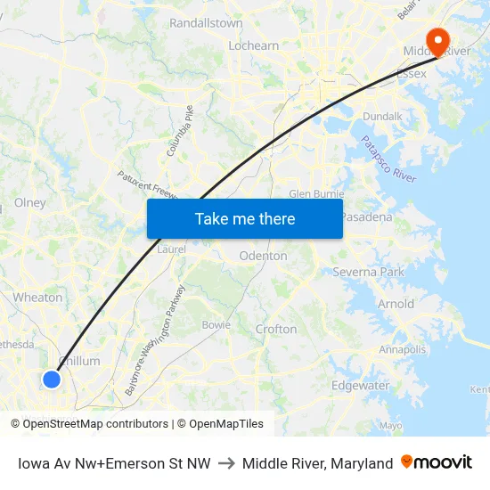 Iowa Av Nw+Emerson St NW to Middle River, Maryland map
