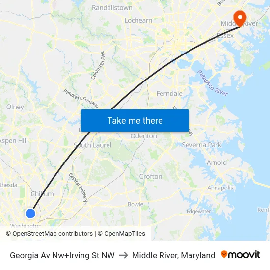 Georgia Av Nw+Irving St NW to Middle River, Maryland map