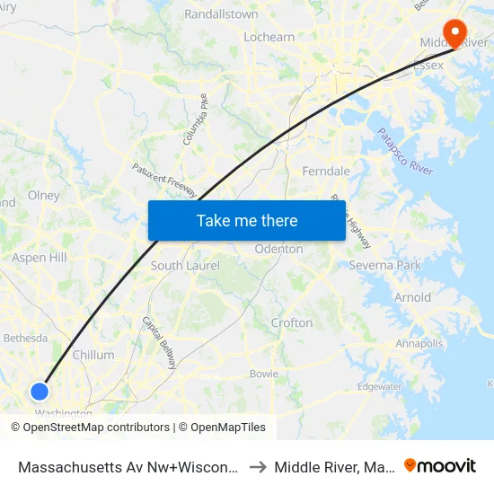 Massachusetts Av Nw+Wisconsin Av NW to Middle River, Maryland map