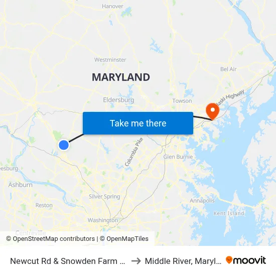 Newcut Rd & Snowden Farm Pkwy to Middle River, Maryland map