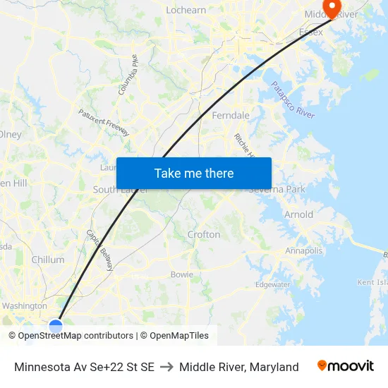 Minnesota Av Se+22 St SE to Middle River, Maryland map