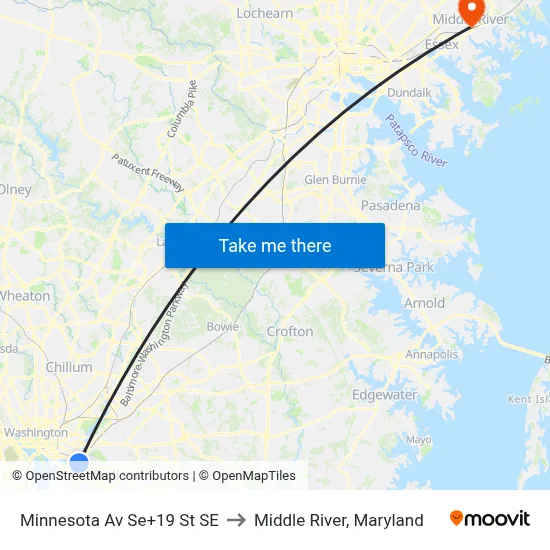 Minnesota Av Se+19 St SE to Middle River, Maryland map