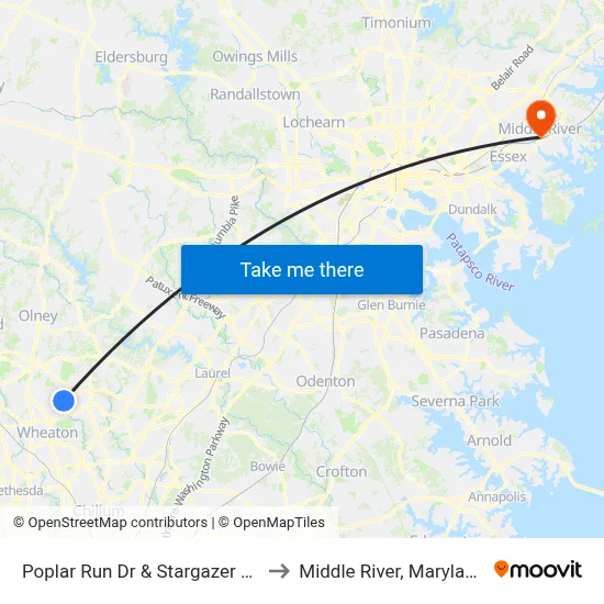 Poplar Run Dr & Stargazer Ln to Middle River, Maryland map