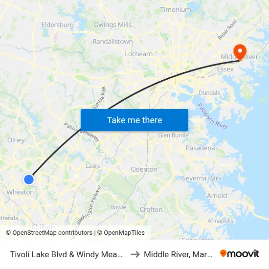 Tivoli Lake Blvd & Windy Meadow Ln to Middle River, Maryland map