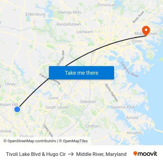 Tivoli Lake Blvd & Hugo Cir to Middle River, Maryland map