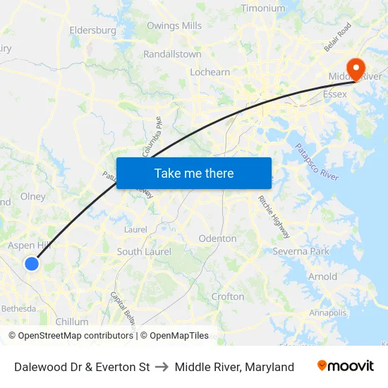 Dalewood Dr & Everton St to Middle River, Maryland map