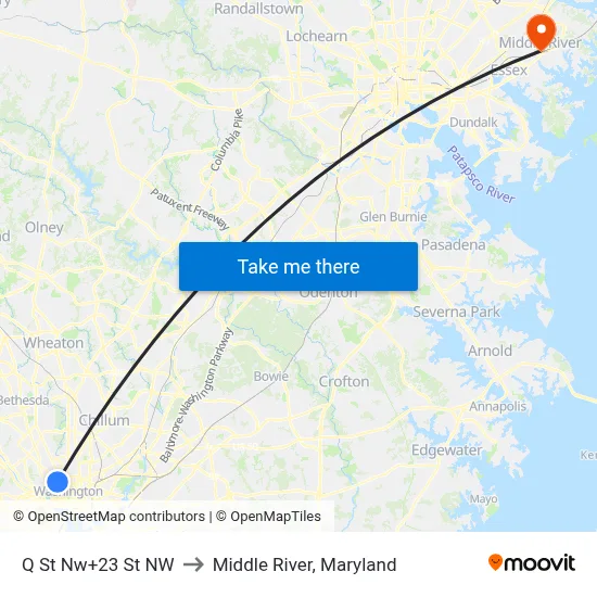 Q St Nw+23 St NW to Middle River, Maryland map