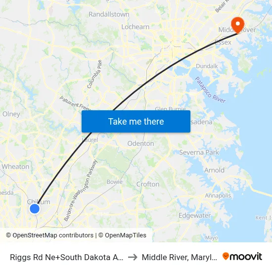 Riggs Rd Ne+South Dakota Av NE to Middle River, Maryland map