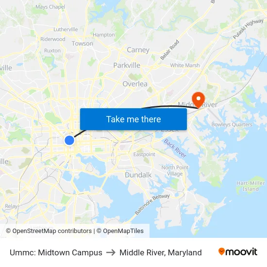 Ummc: Midtown Campus to Middle River, Maryland map