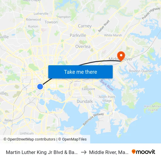 Martin Luther King Jr Blvd & Baltimore St to Middle River, Maryland map