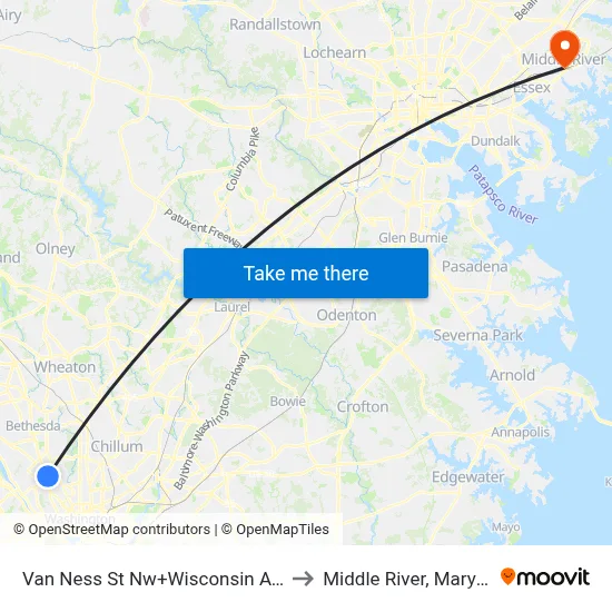 Van Ness St Nw+Wisconsin Av NW to Middle River, Maryland map