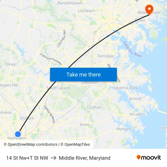 14 St Nw+T St NW to Middle River, Maryland map