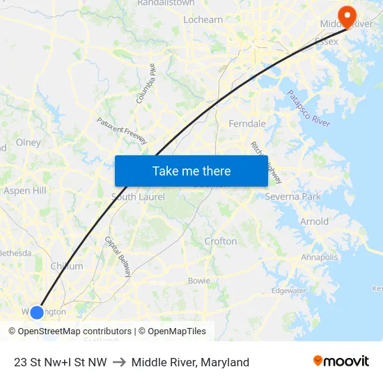 23 St Nw+I St NW to Middle River, Maryland map