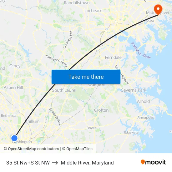 35 St Nw+S St NW to Middle River, Maryland map