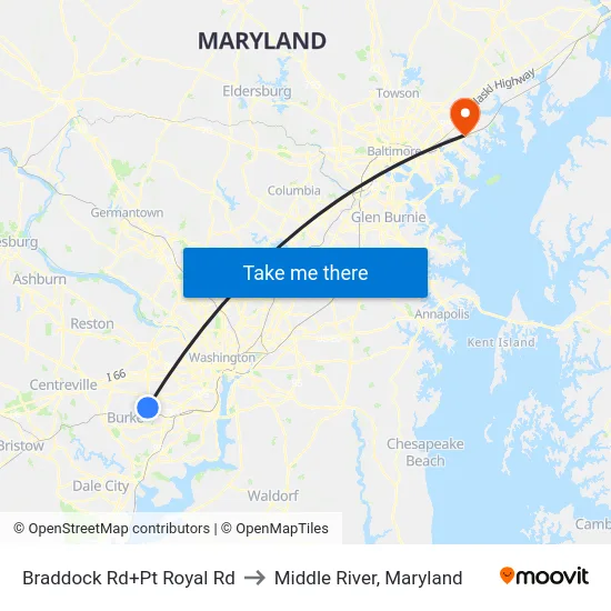 Braddock Rd+Pt Royal Rd to Middle River, Maryland map