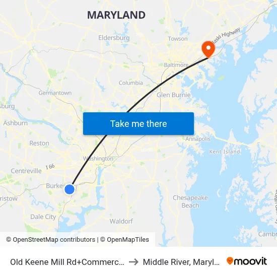 Old Keene Mill Rd+Commerce St to Middle River, Maryland map