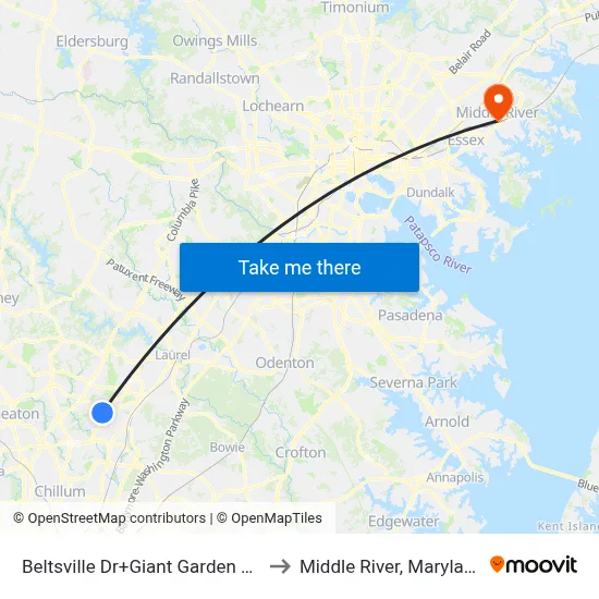 Beltsville Dr+Giant Garden Ctr to Middle River, Maryland map