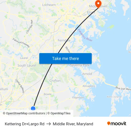 Kettering Dr+Largo Rd to Middle River, Maryland map