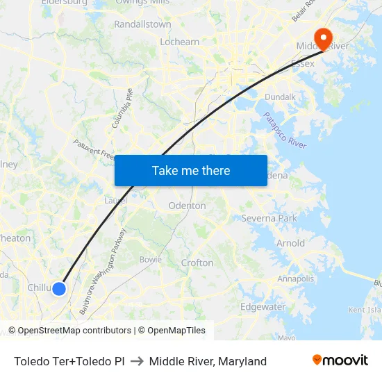 Toledo Ter+Toledo Pl to Middle River, Maryland map