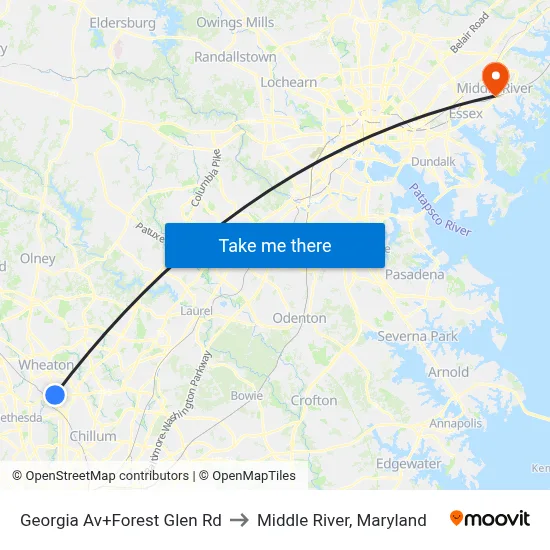 Georgia Av+Forest Glen Rd to Middle River, Maryland map