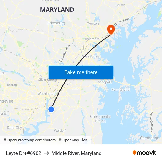 Leyte Dr+#6902 to Middle River, Maryland map