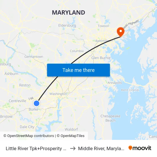 Little River Tpk+Prosperity Av to Middle River, Maryland map