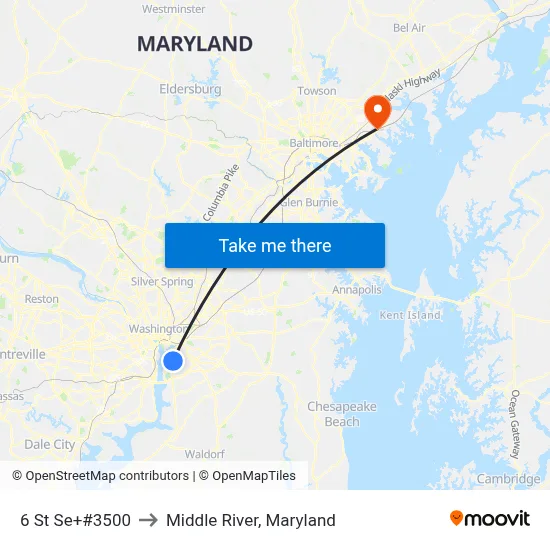 6 St Se+#3500 to Middle River, Maryland map