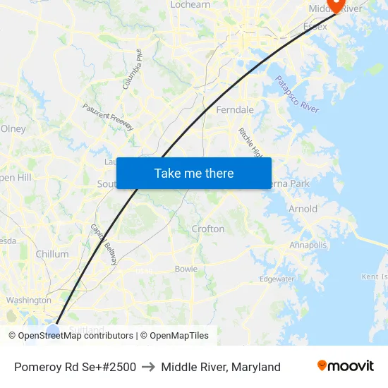 Pomeroy Rd Se+#2500 to Middle River, Maryland map