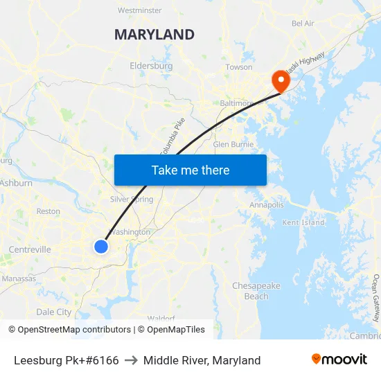 Leesburg Pk+#6166 to Middle River, Maryland map