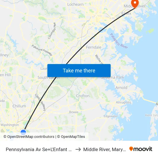 Pennsylvania Av Se+L'Enfant Sq SE to Middle River, Maryland map