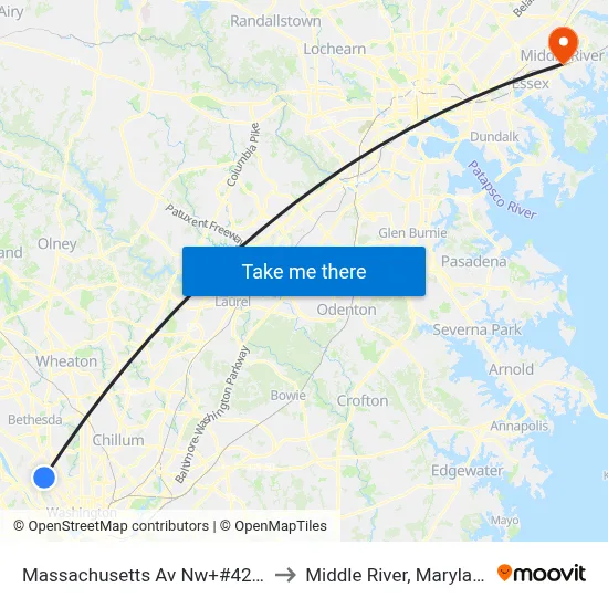Massachusetts Av Nw+#4201 to Middle River, Maryland map