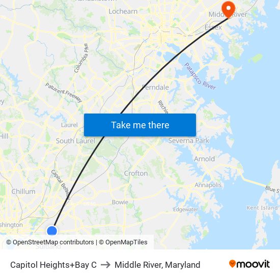 Capitol Heights+Bay C to Middle River, Maryland map