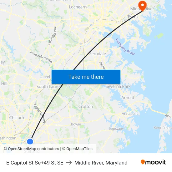 E Capitol St Se+49 St SE to Middle River, Maryland map