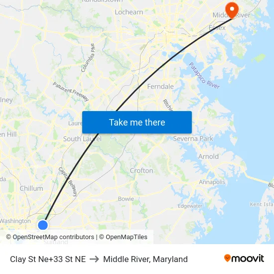 Clay St Ne+33 St NE to Middle River, Maryland map
