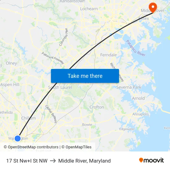 17 St Nw+I St NW to Middle River, Maryland map