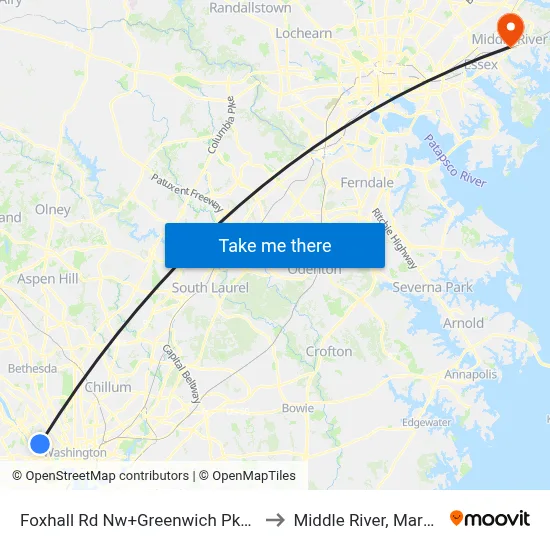 Foxhall Rd Nw+Greenwich Pkwy NW to Middle River, Maryland map