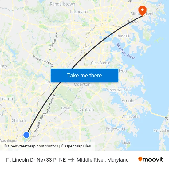 Ft Lincoln Dr Ne+33 Pl NE to Middle River, Maryland map