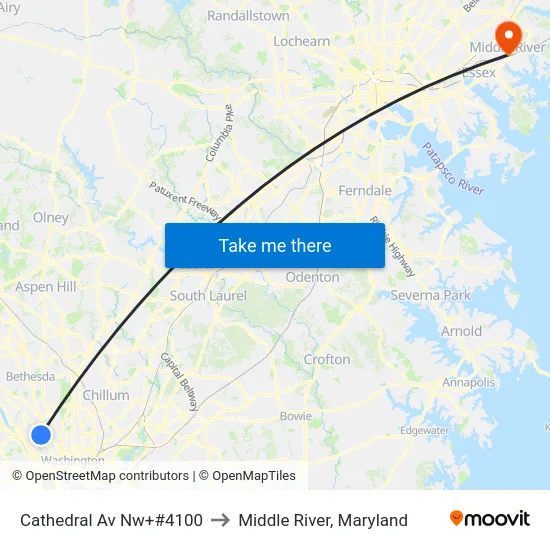 Cathedral Av Nw+#4100 to Middle River, Maryland map