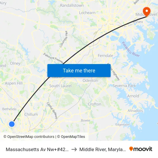 Massachusetts Av Nw+#4201 to Middle River, Maryland map