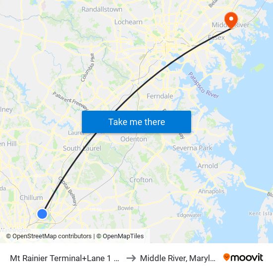 Mt Rainier Terminal+Lane 1 Or 2 to Middle River, Maryland map