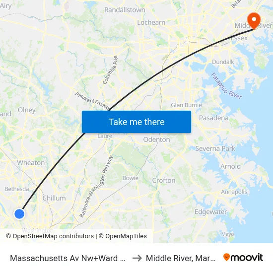 Massachusetts Av Nw+Ward Cir NW to Middle River, Maryland map