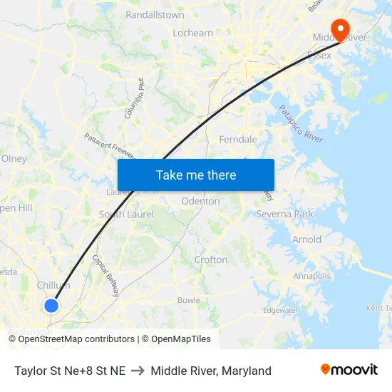 Taylor St Ne+8 St NE to Middle River, Maryland map