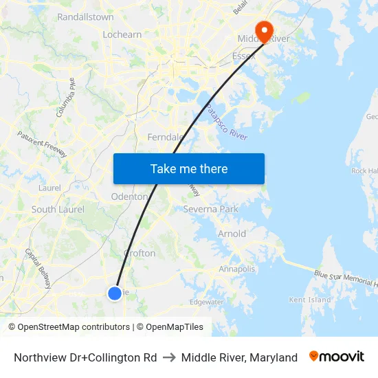 Northview Dr+Collington Rd to Middle River, Maryland map
