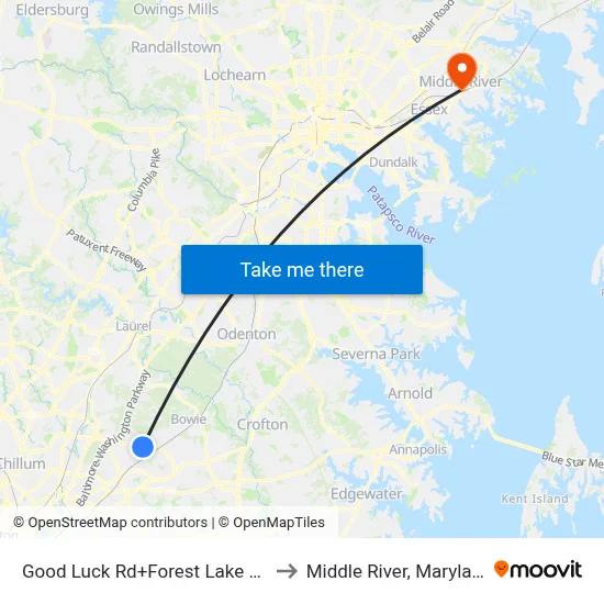 Good Luck Rd+Forest Lake Apt to Middle River, Maryland map