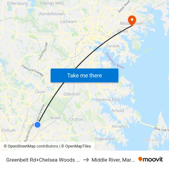 Greenbelt Rd+Chelsea Woods Condos to Middle River, Maryland map