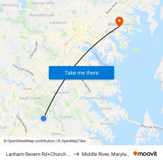 Lanham-Severn Rd+Church La to Middle River, Maryland map