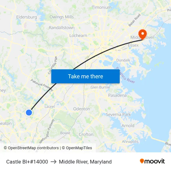 Castle Bl+#14000 to Middle River, Maryland map