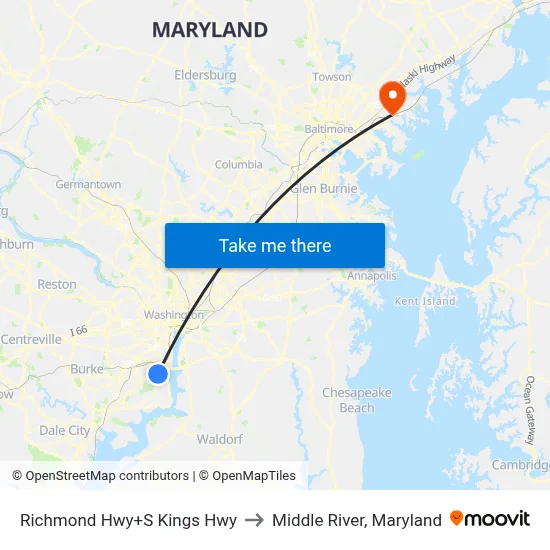 Richmond Hwy+S Kings Hwy to Middle River, Maryland map